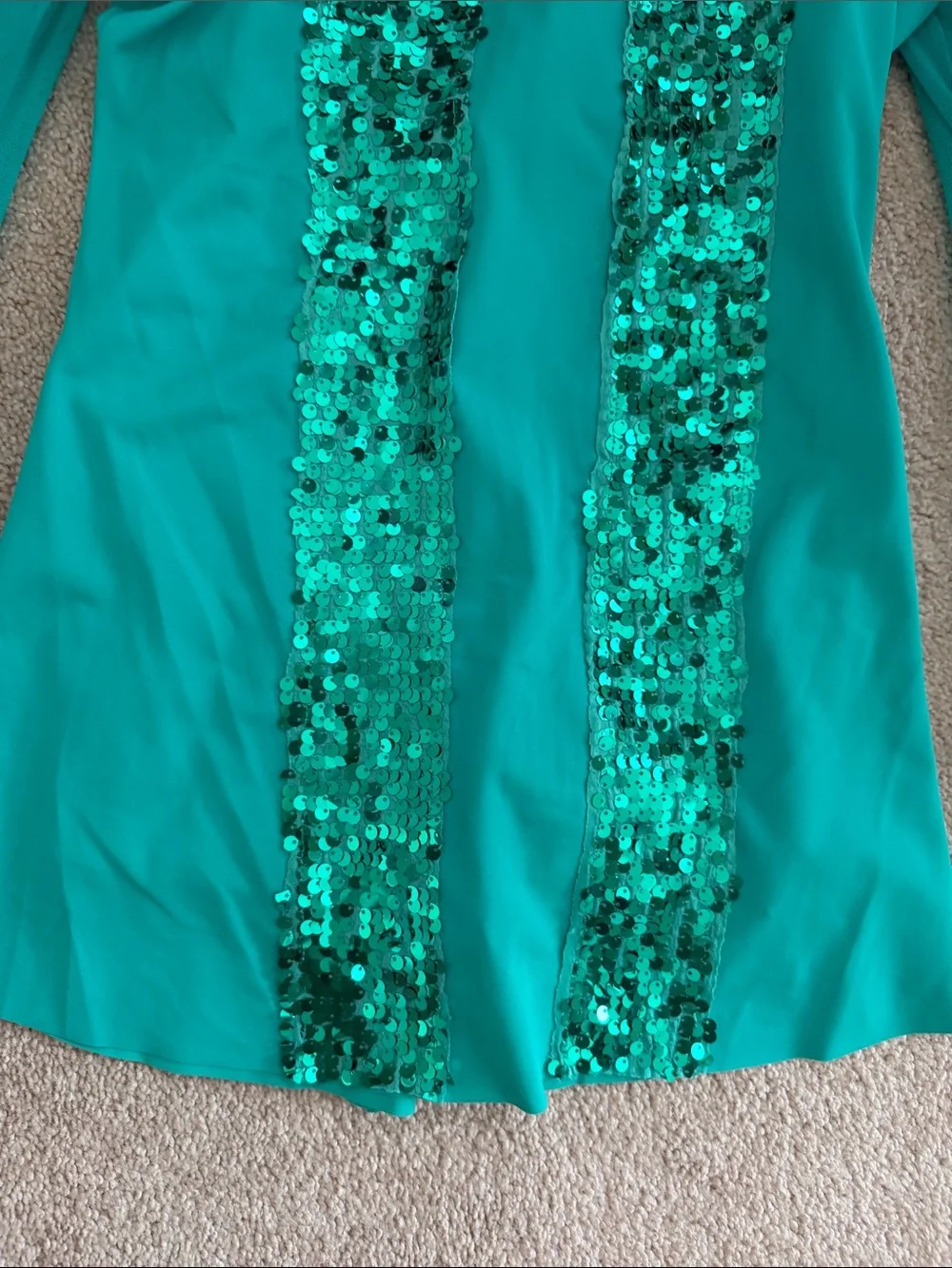 Weissman MC medium child - Teal Sequin Long Sleeve dance costume with Headband